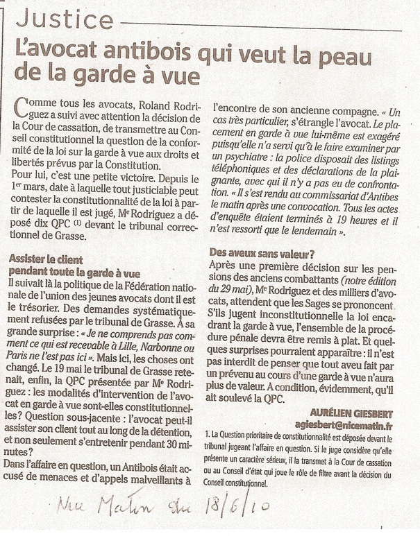 L'Avocat Antibois qui veut la peau de la Garde à vue L'Avocat Antibois qui veut la peau de la Garde à vue