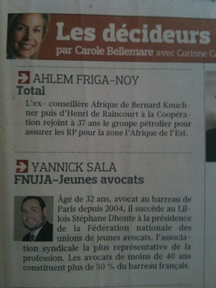 LE FIGARO - Les Décideurs : FNUJA - Jeunes Avocats : Yannick SALA LE FIGARO - Les Décideurs : FNUJA - Jeunes Avocats : Yannick SALA