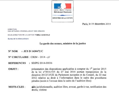 Audition Libre - Entrée en vigueur de la Loi du 27 mai 2014 Audition Libre - Entrée en vigueur de la Loi du 27 mai 2014