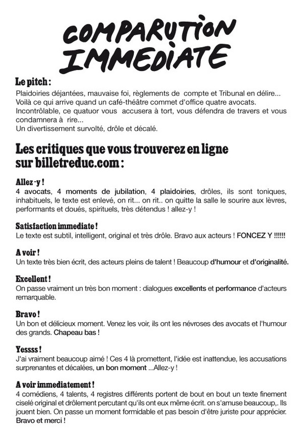 Permis de visite... pour la pièce 'Comparution immédiate' (Paris)
