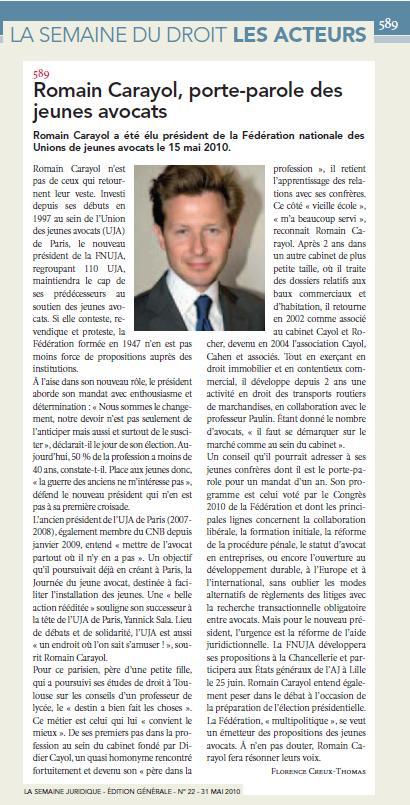 Romain CARAYOL, Porte-parole des Jeunes Avocats