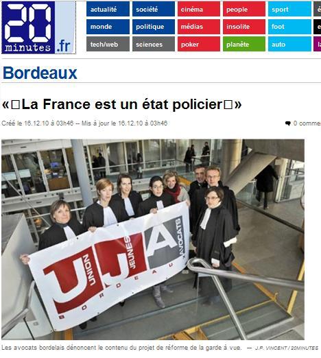 Les Avocats du Barreau de BORDEAUX mobilisés contre la Garde à vue Les Avocats du Barreau de BORDEAUX mobilisés contre la Garde à vue