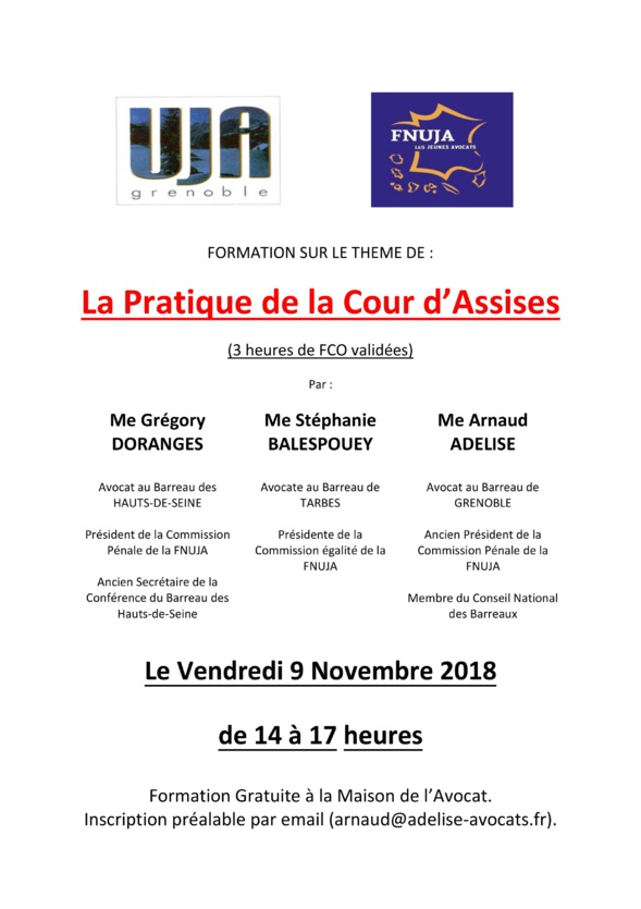 Formation - La pratique de la Cour d'assise - UJA de Grenoble