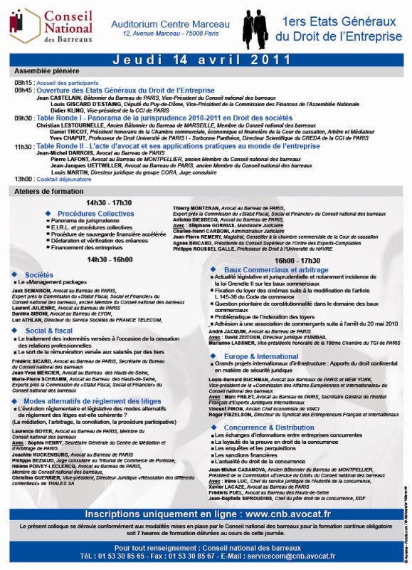 1ers Etats Généraux du Droit de l'Entreprise - Le 14 Avril 2011