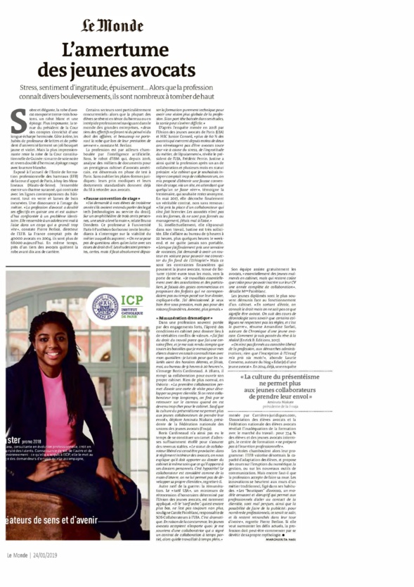 L’amertume des jeunes avocats - Le Monde - Jeudi 24 janvier 2019