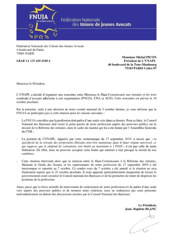 Courrier « ouvert » adressé au Président de l’UNAPL 