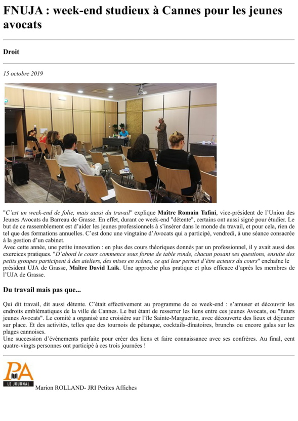 FNUJA: week-end studieux à Cannes pour les jeunes Avocats