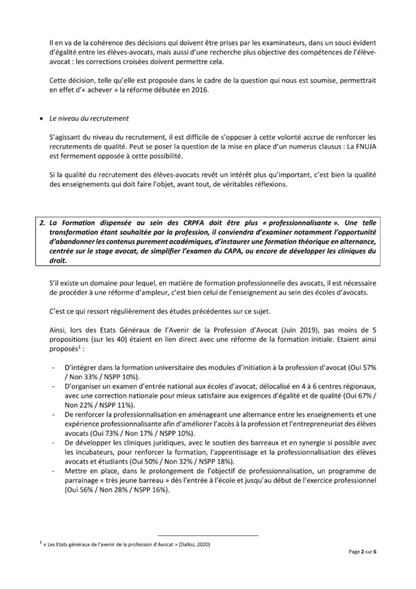 Contribution de la FNUJA sur la formation professionnelle des avocats