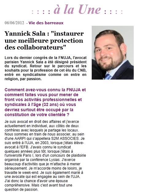 ACTUEL AVOCAT - Yannick SALA : "Instaurer une meilleure protection des collaborateurs"