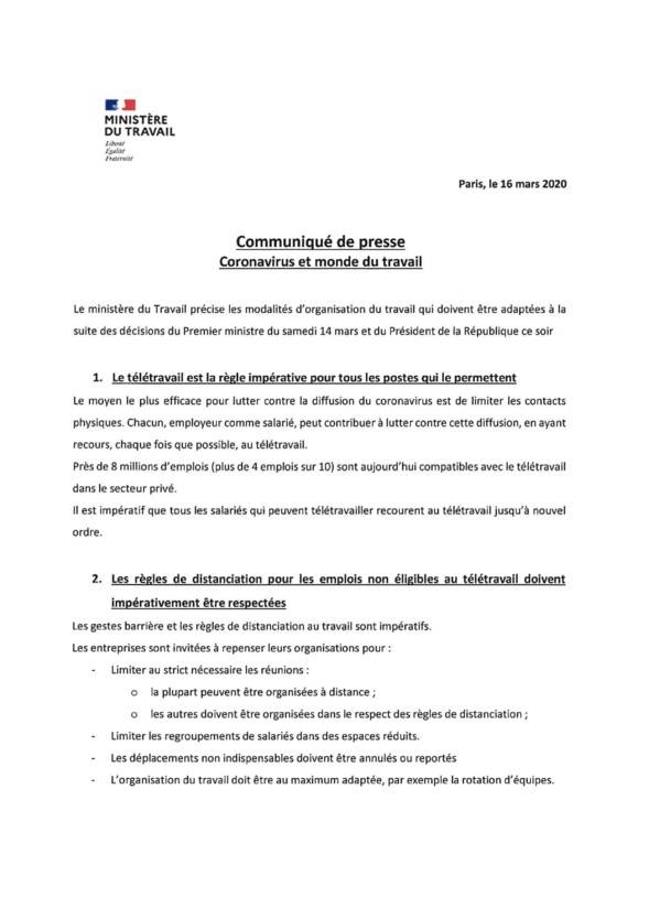 Coronavirus et monde du travail