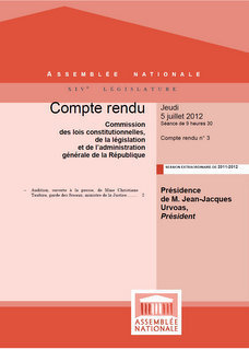 Audition du Garde des Sceaux par la "Commission des Lois" de l'Assemblée Nationale Audition du Garde des Sceaux par la "Commission des Lois" de l'Assemblée Nationale