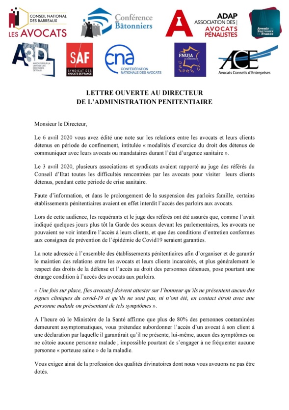 Lettre ouverte au Directeur de l'Administration Pénitentiaire 