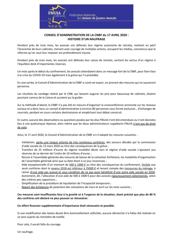 Conseil d'administration de la CNBF du 17.04.20 : histoire d'un naufrage