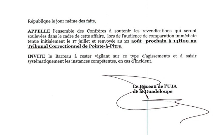 GUADELOUPE : Motion dénonçant les incidents graves survenus en Garde à Vue, le 13 Juillet 2012 