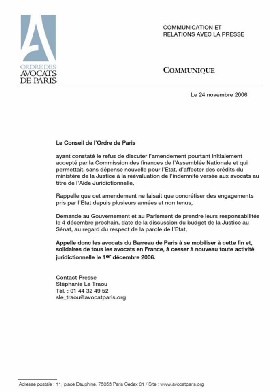 Le Barreau de Paris sera en grève le 1er décembre Le Barreau de Paris sera en grève le 1er décembre