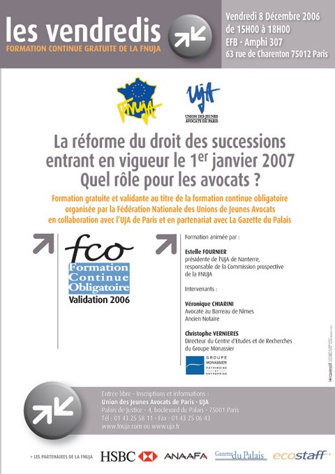 LES VENDREDIS - FORMATION DU 8 DECEMBRE - LA REFORME DU DROIT DES SUCCESSIONS