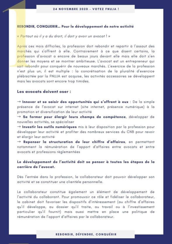 Elections CNB : Profession de foi de la FNUJA