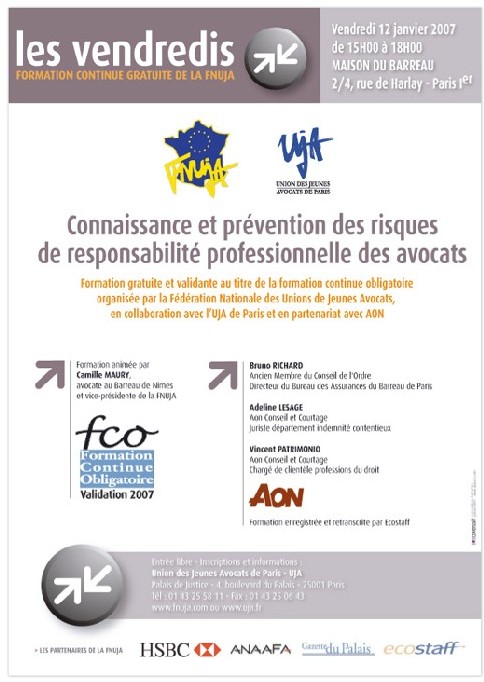 FORMATION GRATUITE LE 12 JANVIER : 'Connaissance et prévention des risques de responsabilité professionnelle des avocats'