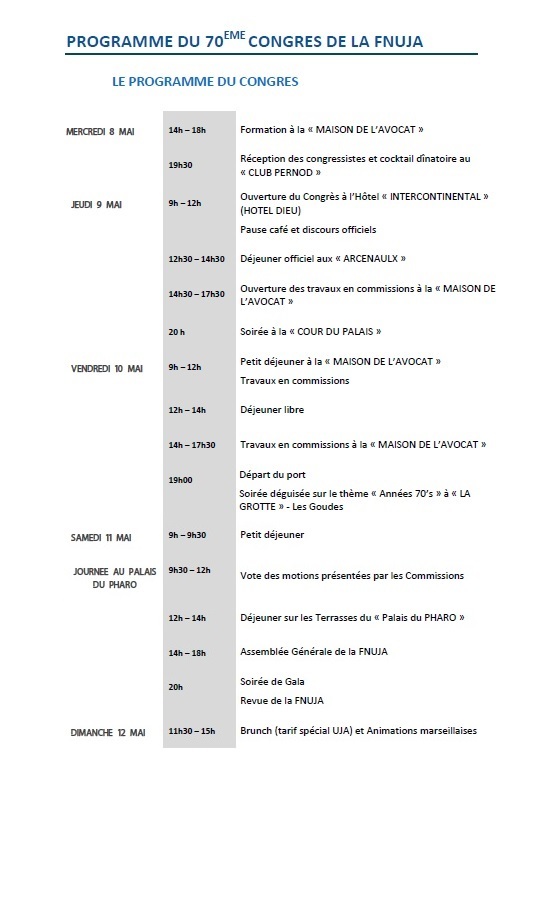 70e CONGRES - Marseille 8/12 Mai 2013 - Le Programme et bien plus encore...