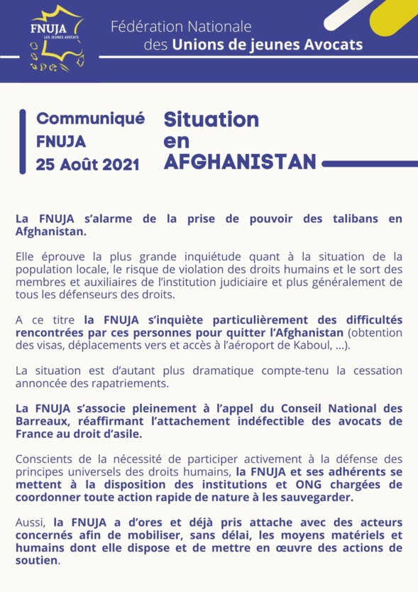 Communiqué sur la situation en Afghanistan