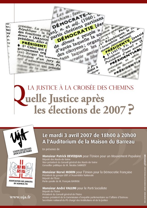 UJA de Paris: Conférence-débat le 3 avril 2007 sur la justice après les élections présidentielle et législatives