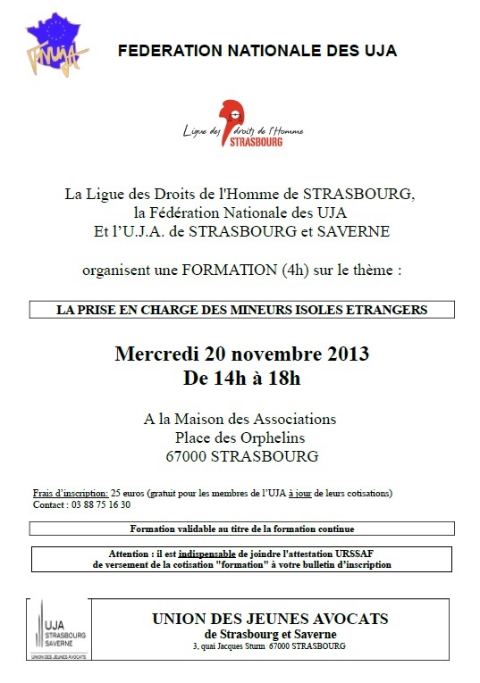 STRASBOURG - Formation - "LA PRISE EN CHARGE DES MINEURS ISOLES ETRANGERS - EVOLUTION ET IMPACT"