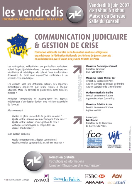 Formation le 8 juin à Paris : 'Communication judiciaire et gestion de crise'