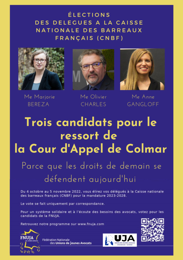 Les Jeunes Avocats - FNUJA - Élections des délégués CNBF 2022 : nos candidats Les Jeunes Avocats - FNUJA - Élections des délégués CNBF 2022 : nos candidats