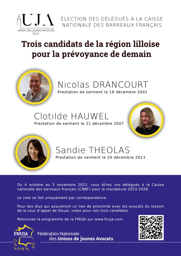 Les Jeunes Avocats - FNUJA - Élections des délégués CNBF 2022 : nos candidats Les Jeunes Avocats - FNUJA - Élections des délégués CNBF 2022 : nos candidats