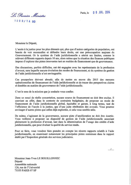 AJ : Lettre de mission de Monsieur le Député LE BOUILLONNEC AJ : Lettre de mission de Monsieur le Député LE BOUILLONNEC