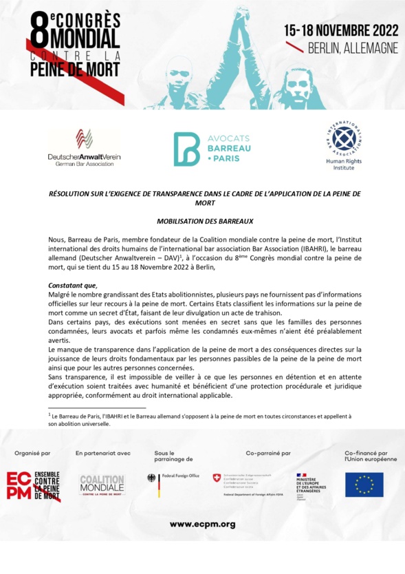 Retour sur le 8e congrès mondial contre la peine de mort Retour sur le 8e congrès mondial contre la peine de mort