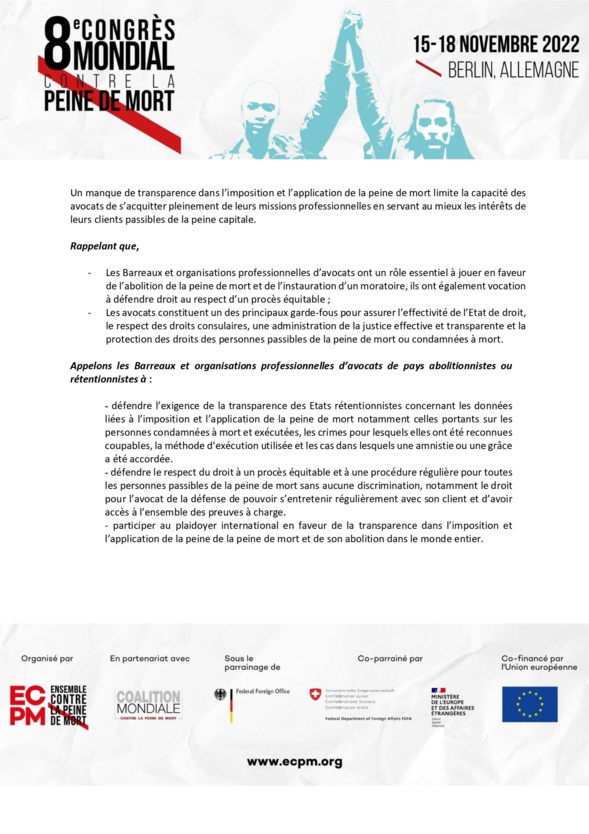 Retour sur le 8e congrès mondial contre la peine de mort Retour sur le 8e congrès mondial contre la peine de mort