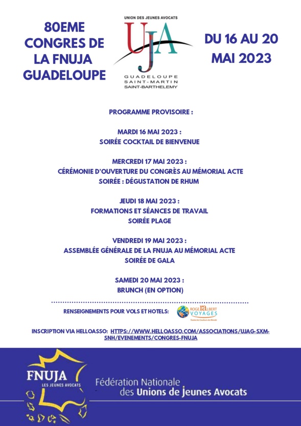 80ème congrès de la FNUJA - GUADELOUPE - A vos inscriptions !