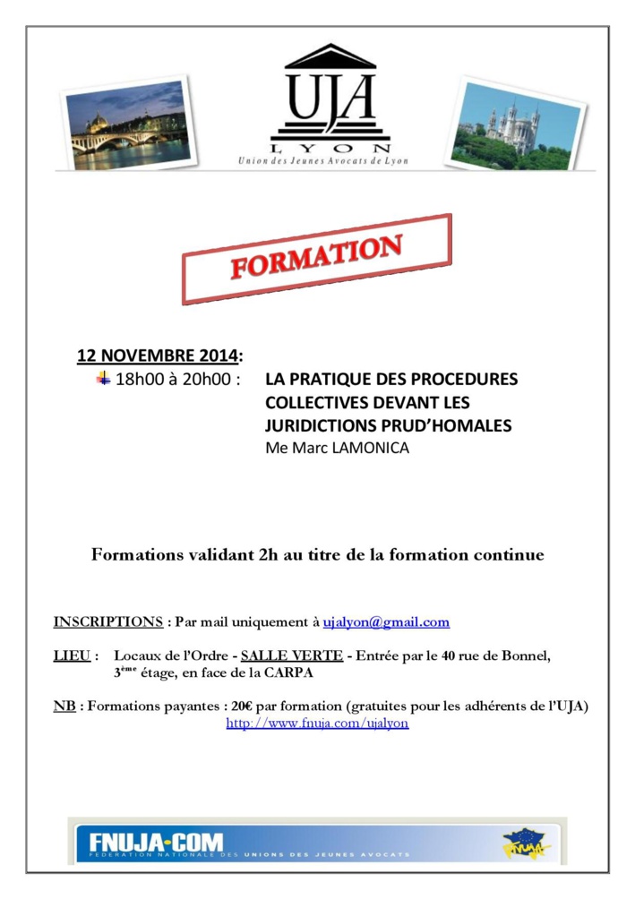 LYON - Formation: La pratique des procédures collectives devant les juridictions prud'homales