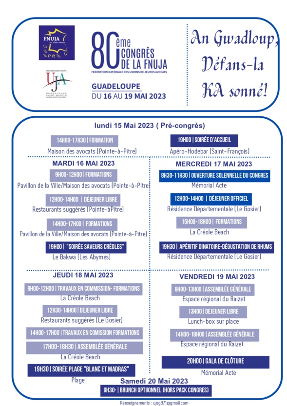 80ème congrès de la FNUJA - GUADELOUPE - An Gwadloup, Défans-la KA sonné ! 80ème congrès de la FNUJA - GUADELOUPE - An Gwadloup, Défans-la KA sonné !