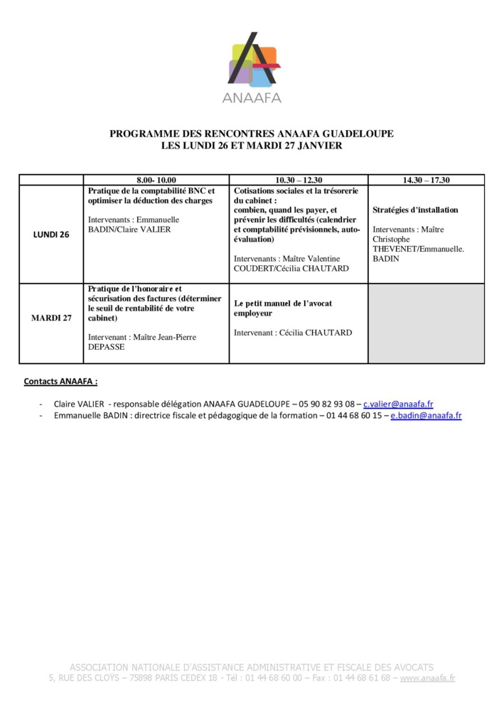 GUADELOUPE- Formation de l'ANAAFA sur la gestion de cabinet GUADELOUPE- Formation de l'ANAAFA sur la gestion de cabinet
