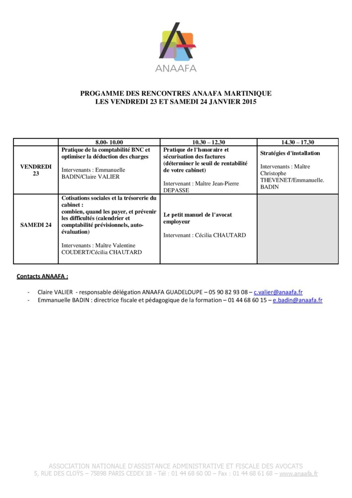 MARTINIQUE- Formation de l'ANAAFA sur la gestion de cabinet