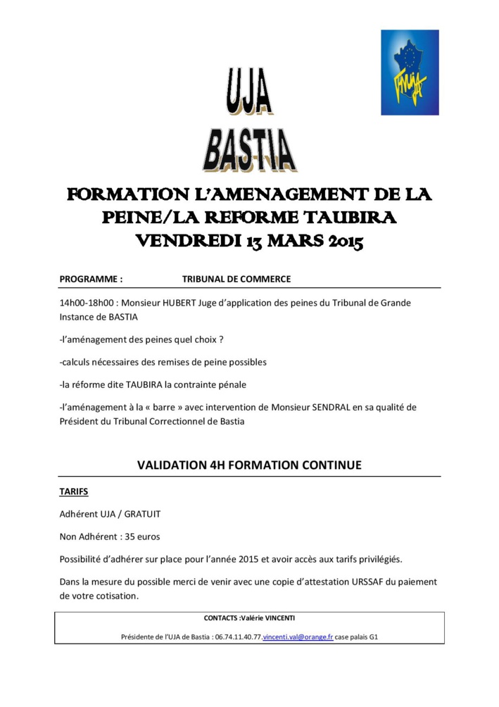 BASTIA - Formation: L'aménagement de la peine BASTIA - Formation: L'aménagement de la peine