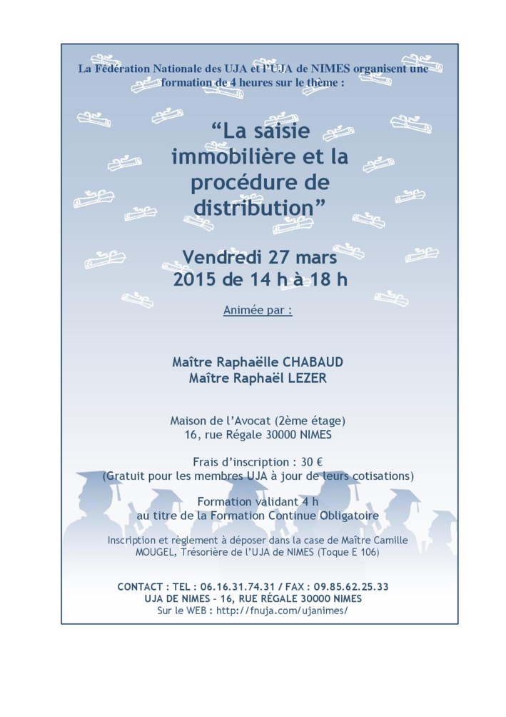 NIMES - Formation: La saisie immobilière et la procédure de distribution