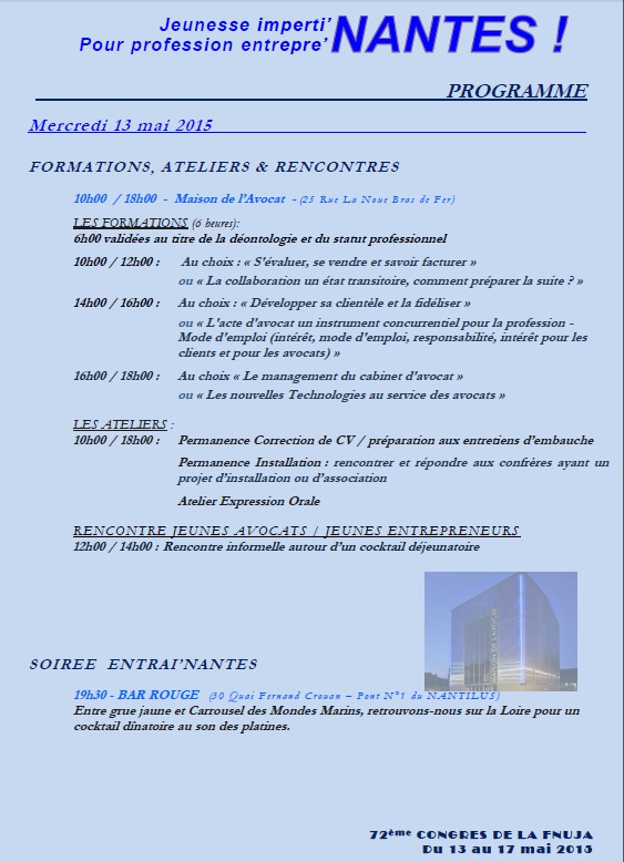 72e CONGRES DE LA FNUJA - Le Programme 72e CONGRES DE LA FNUJA - Le Programme