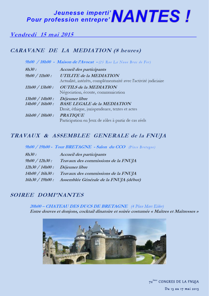 72e CONGRES DE LA FNUJA - Le Programme