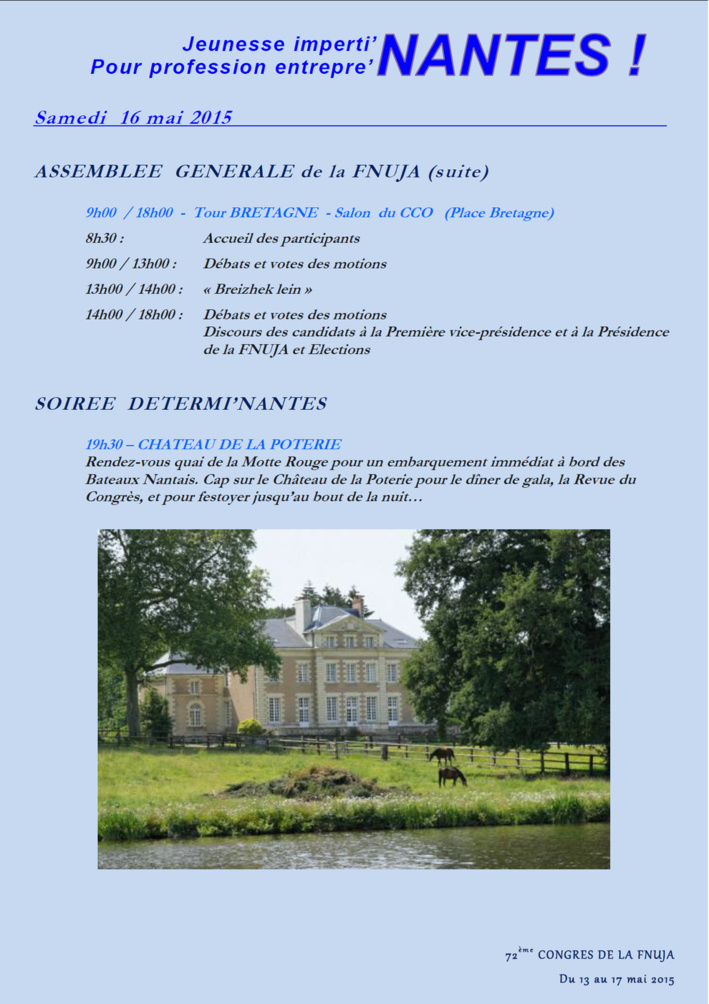 72e CONGRES DE LA FNUJA - Le Programme 72e CONGRES DE LA FNUJA - Le Programme