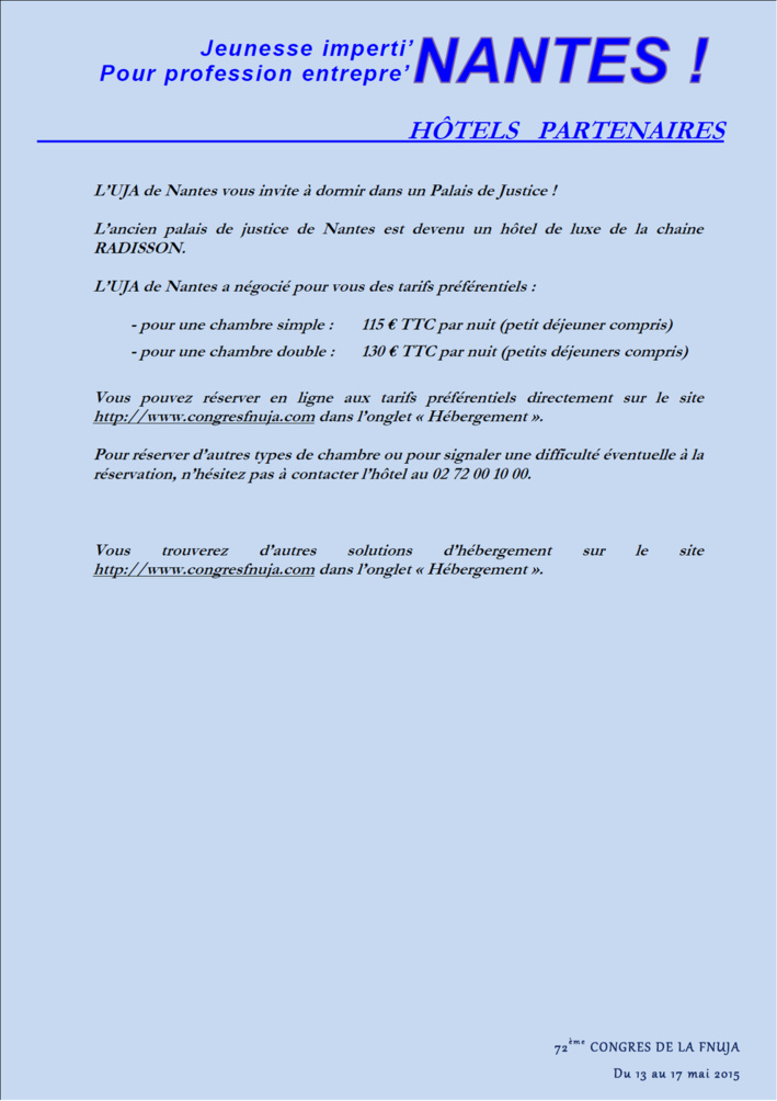 72e CONGRES DE LA FNUJA - Le Programme