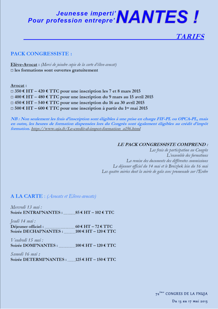 72e CONGRES DE LA FNUJA - Le Programme 72e CONGRES DE LA FNUJA - Le Programme