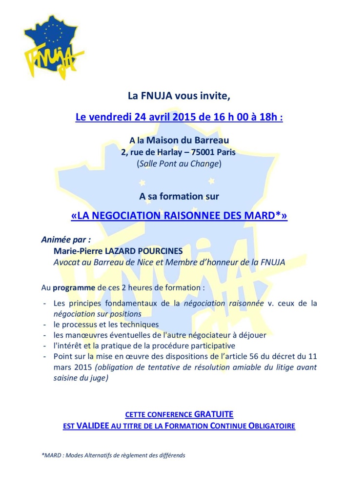 FORMATION: La négociation raisonnée des MARD FORMATION: La négociation raisonnée des MARD
