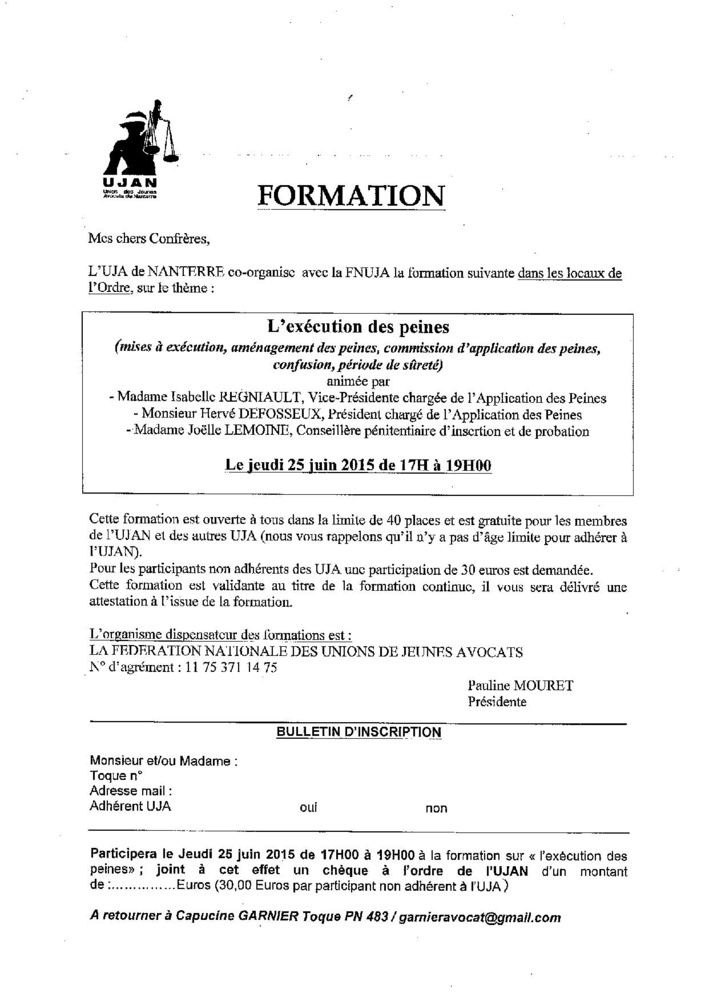 NANTERRE - Formation: l'exécution des peines NANTERRE - Formation: l'exécution des peines