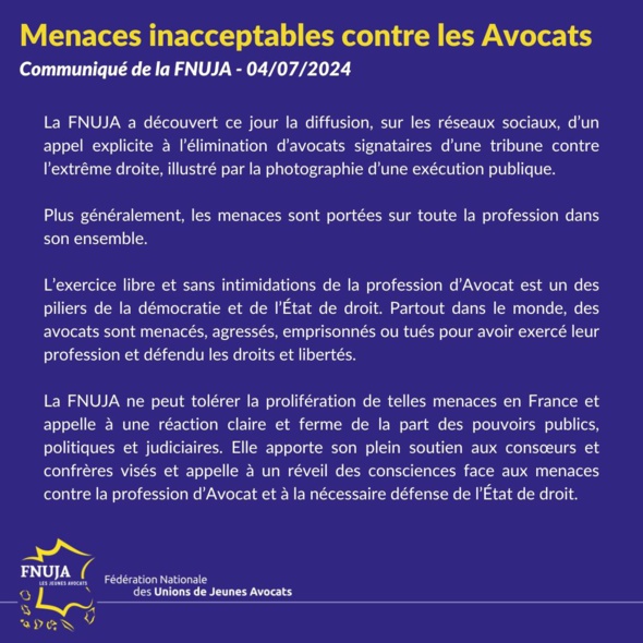 Menaces inacceptable contre les Avocats Menaces inacceptable contre les Avocats