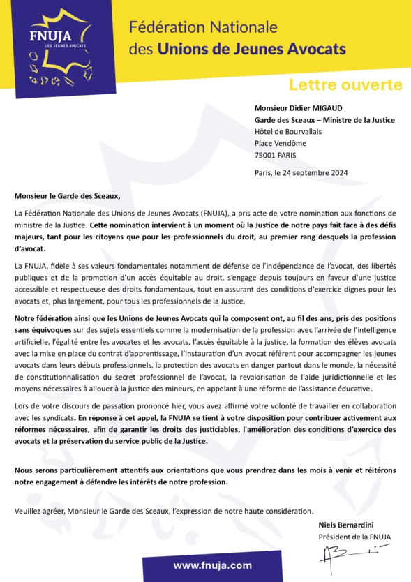 Lettre ouverte au Ministre de la Justice, Monsieur Didier MIGAUD Lettre ouverte au Ministre de la Justice, Monsieur Didier MIGAUD