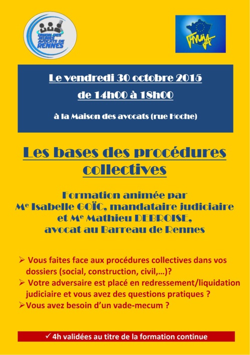 RENNES - Formation: les bases des procédures collectives
