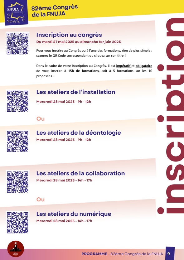 Inscription formations au 82e congrès de la FNUJA à Bordeaux